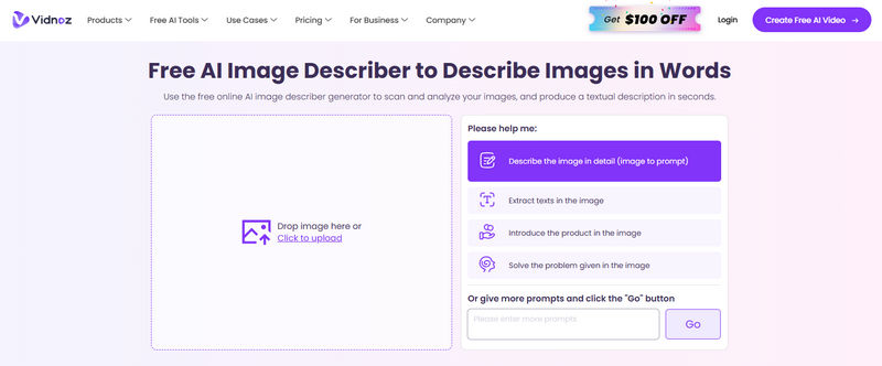 vidnoz image description generator no sign up